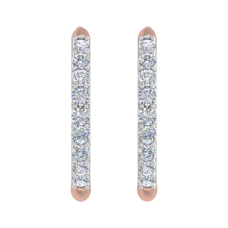 FINEROCK 1/4 Carat (ctw) Round White G Diamond Ladies Hoop Earrings in
10K Rose Gold