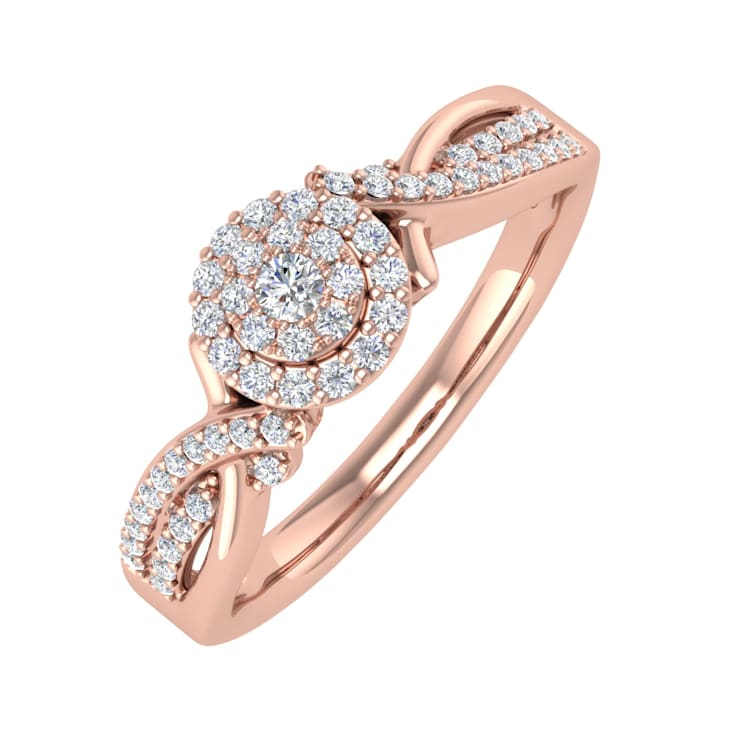 FINEROCK 1/4 Carat Round Diamond Engagement Ring in 10K Rose Gold