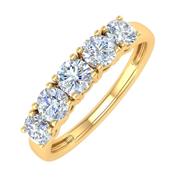 FINEROCK 1 Carat 5-Stone Diamond Wedding Band Ring in 14K Gold - IGI Certified