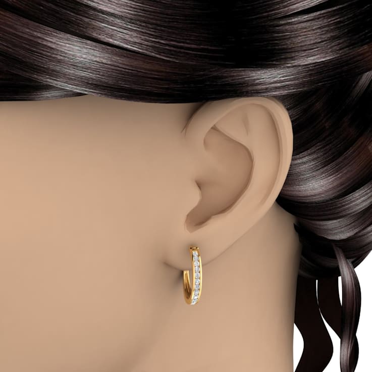 FINEROCK 1 Carat Channel Set Diamond Hoop Earrings in 10k Yellow Gold