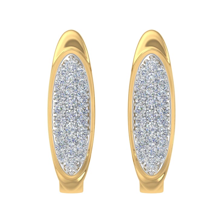 FINEROCK 14K Yellow Gold Round Diamond Ladies Huggies Hoop Earrings (1/