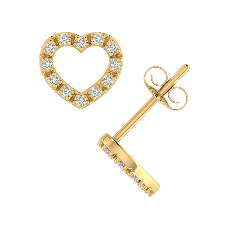 FINEROCK 0.11 Carat Heart Shaped Diamond Stud Earrings in 10K Yellow Gold
