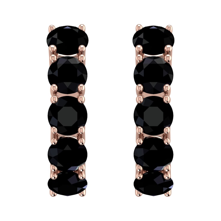 FINEROCK 1 Carat Black Diamond Hoop Earrings in 10K Rose Gold