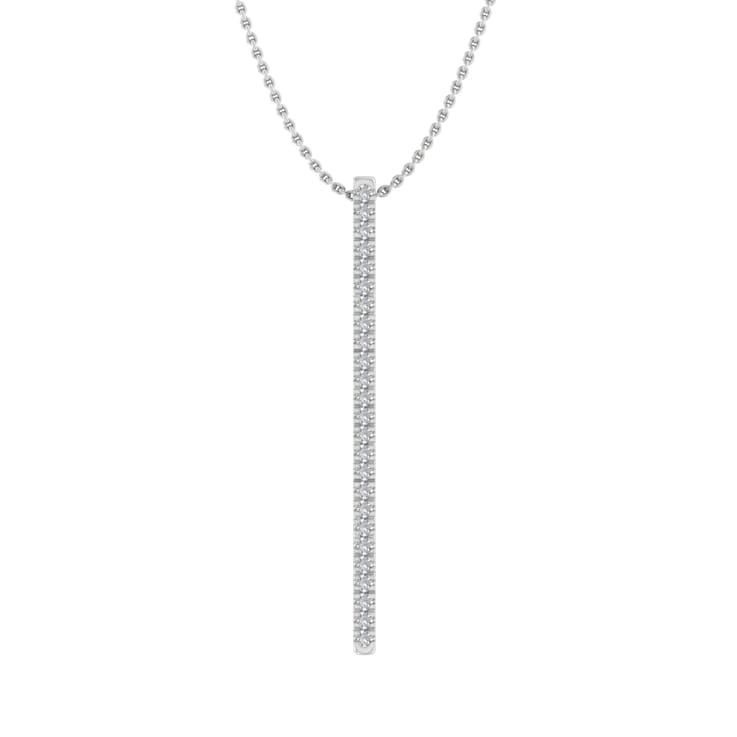 FINEROCK 10K White Gold Diamond Vertical Bar Pendant .10ctw - IGI Cert
(Silver Chain Included)