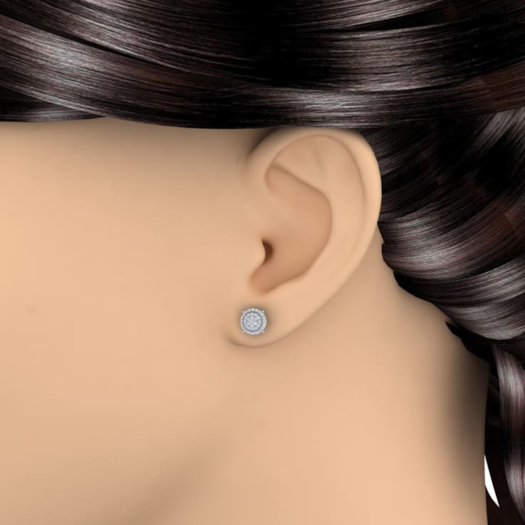 FINEROCK 0.40ctw Diamond Cluster Stud Earrings in 10k White Gold