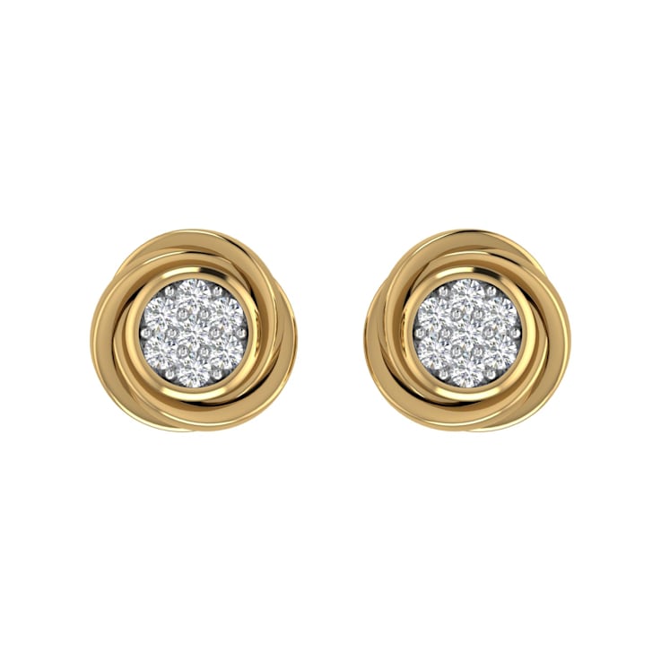 FINEROCK 10K Yellow Gold Diamond Stud Earrings (1/10 Carat)