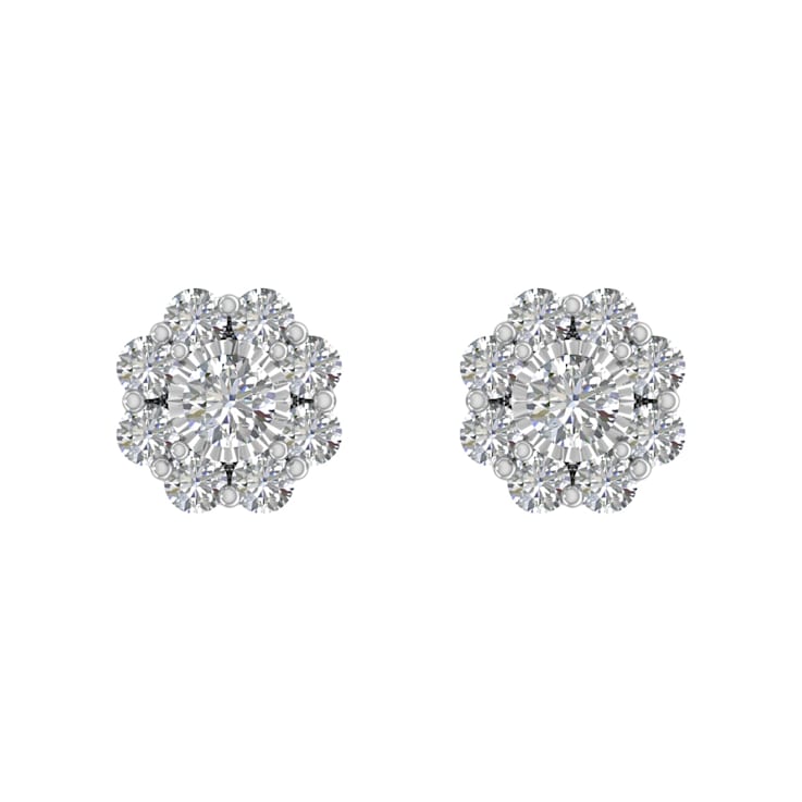 FINEROCK 1/2 Carat Diamond Cluster Earrings in 10K White Gold