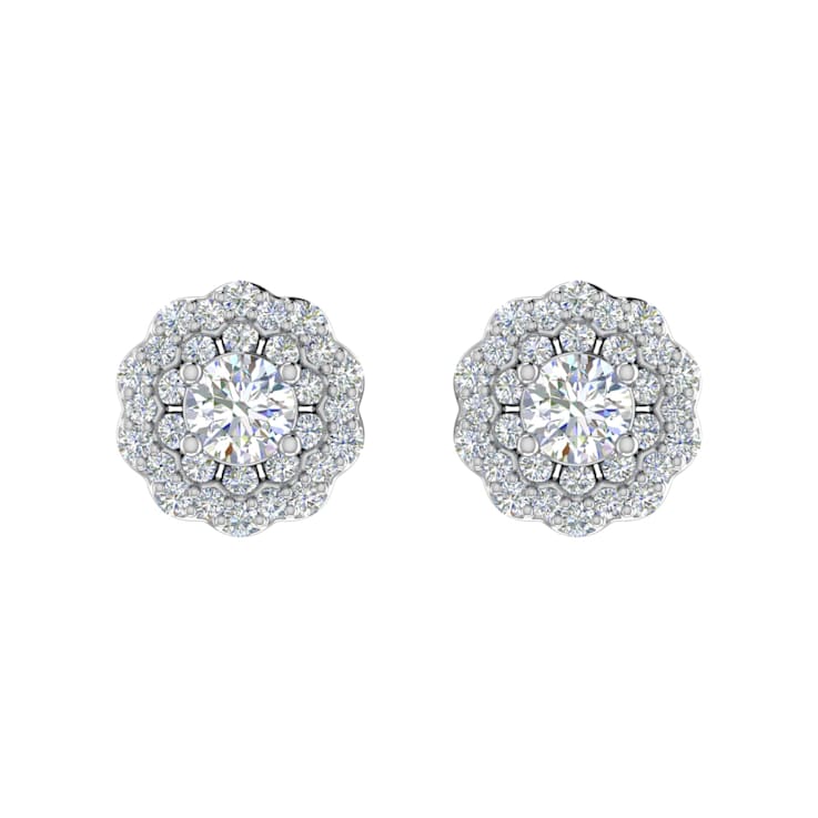 FINEROCK 1/2 Carat Diamond Halo Stud Earrings in 10K White Gold