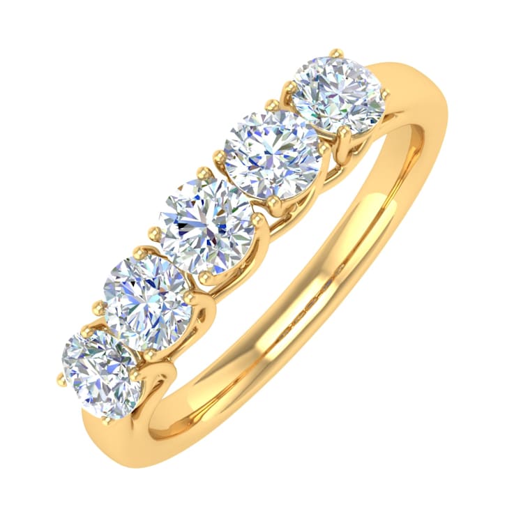FINEROCK 1 Carat 5-Stone Diamond Wedding Band Ring in 14K Gold