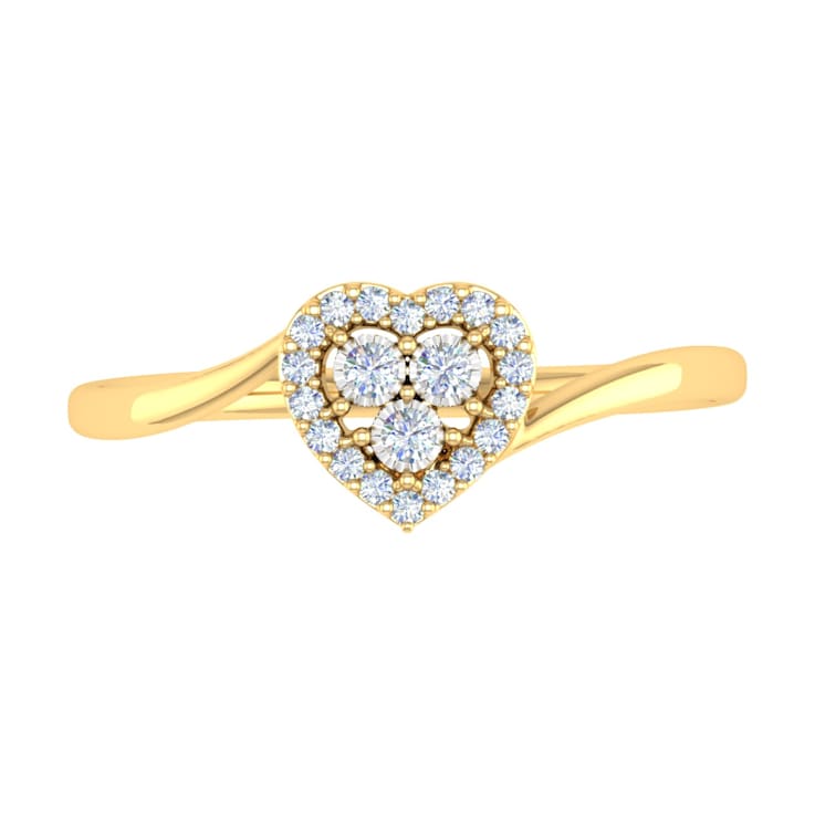 FINEROCK 1/10 Carat Diamond Heart Shaped Ring in 10K Solid Gold