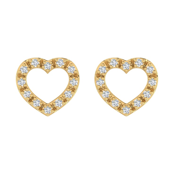 FINEROCK 0.11 Carat Heart Shaped Diamond Stud Earrings in 10K Yellow Gold