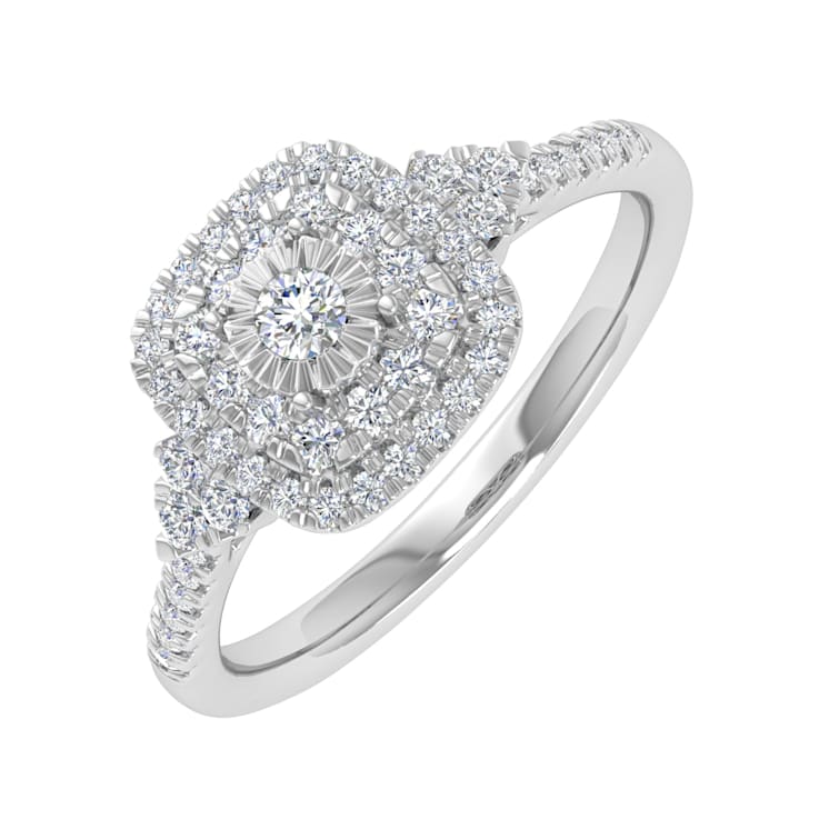 FINEROCK 1/3 Carat Cushion cut Halo Diamond Engagement Ring in 10K Gold