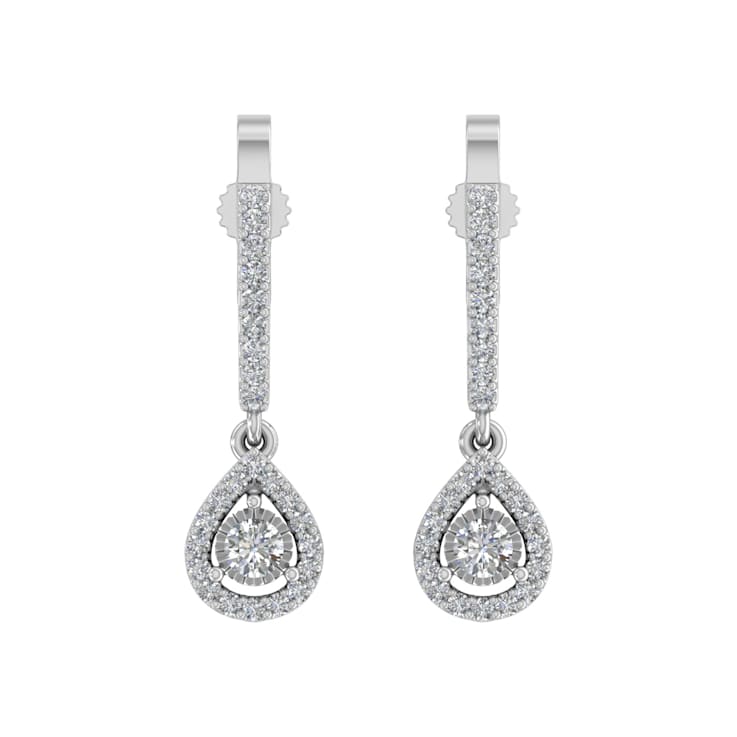 FINEROCK 1/3 Carat Diamond Dangling Drop Earrings in 10K White Gold