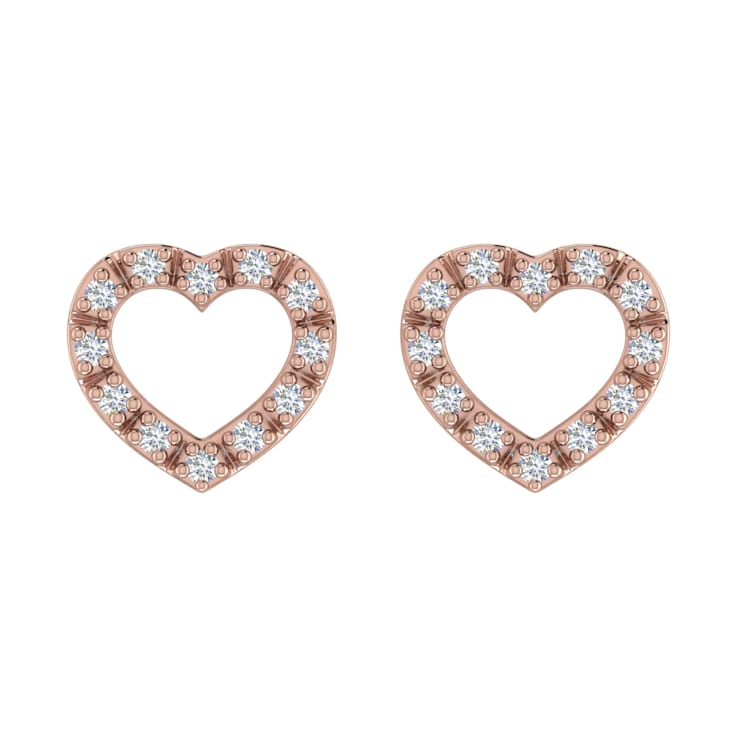 FINEROCK 0.11 Carat Heart Shaped Diamond Stud Earrings in 10K Rose Gold
