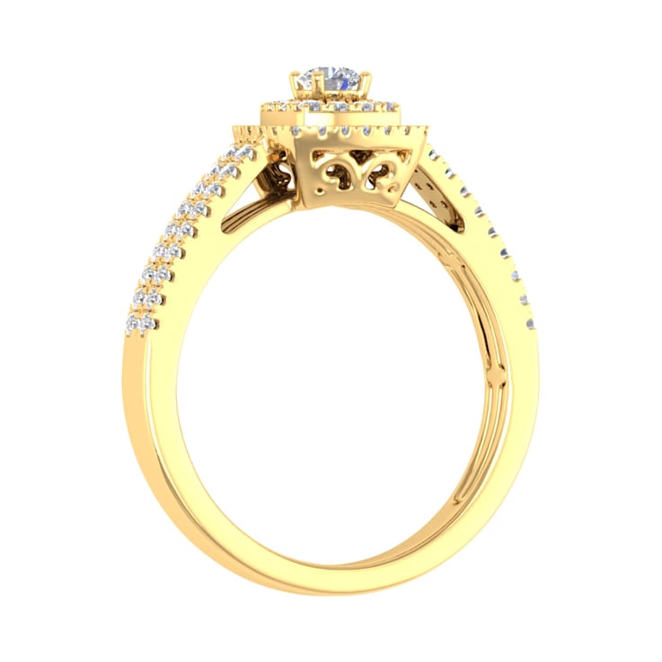 FINEROCK 1/2 Carat Double Halo Diamond Ring in 10K Gold