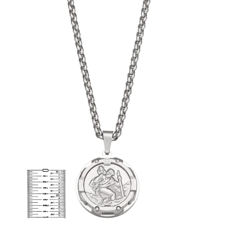 Saint Christopher Stainless Steel Diamond Medal