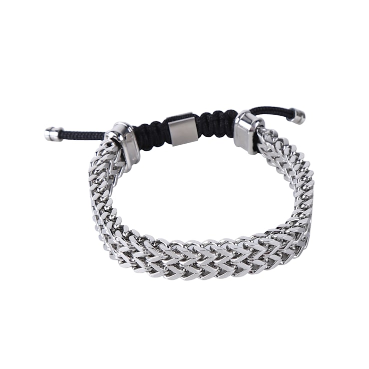Stainless Steel link bracelet with black cotton string