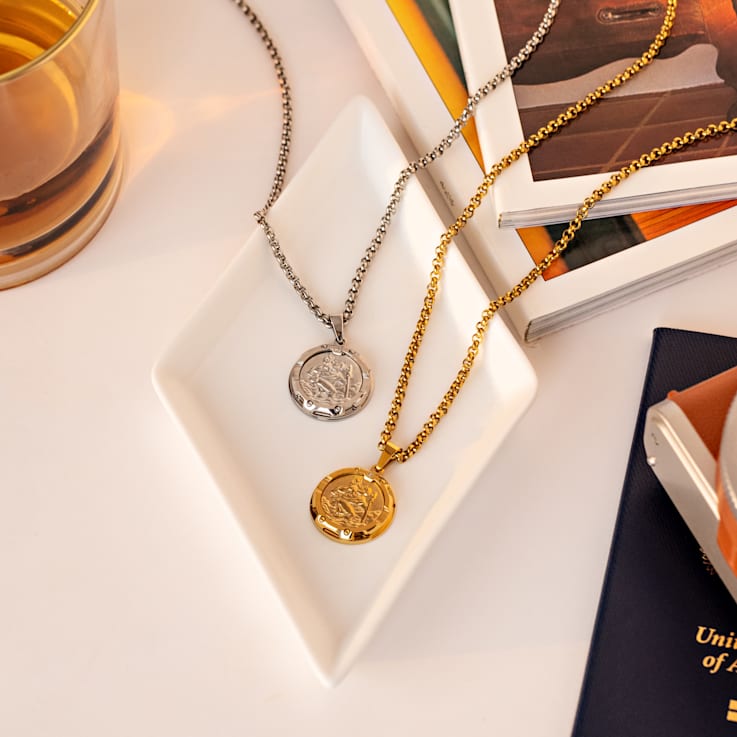 Saint Christopher Yellow Stainless Steel Diamond Medal