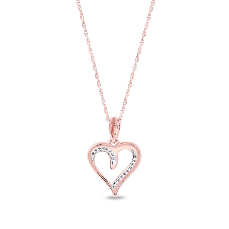 1/20ct TDW Diamond Heart Pendant Necklace in 10k Rose Gold