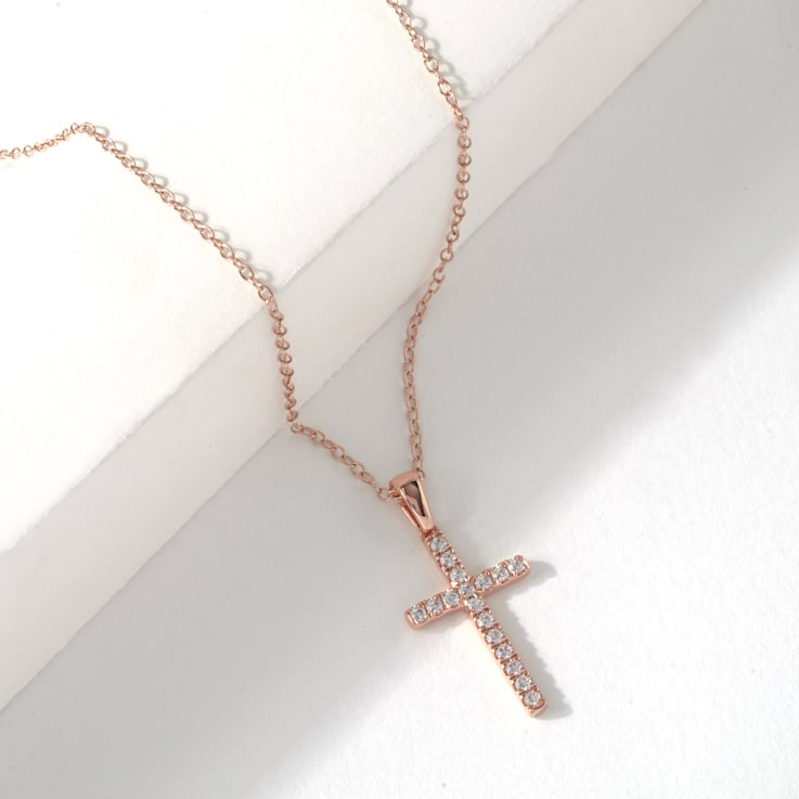1/4ct TDW Diamond Religious Cross Pendant Necklace in 10k Rose Gold