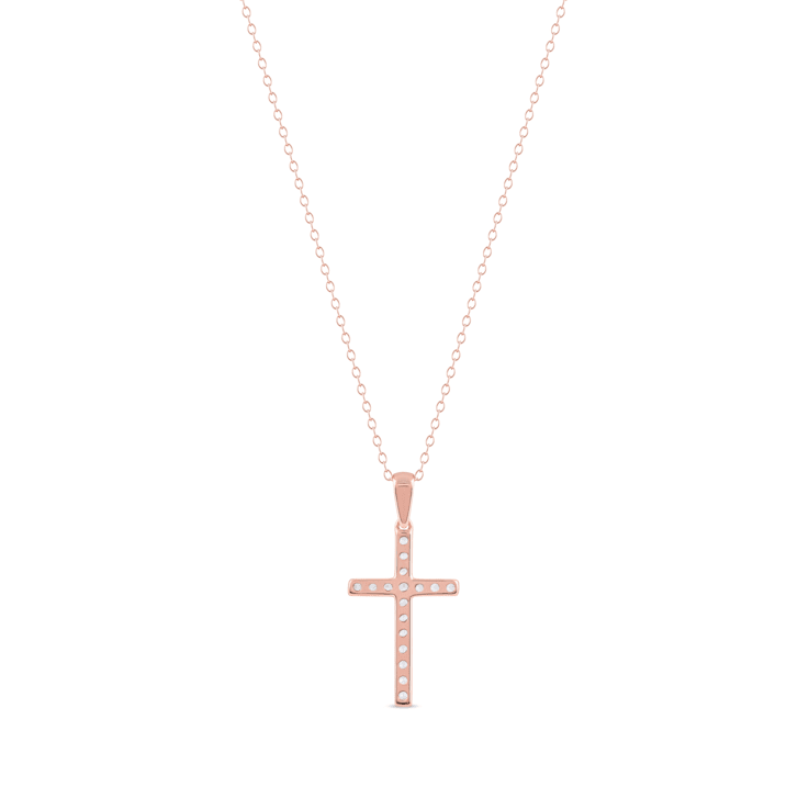 1/4ct TDW Diamond Religious Cross Pendant Necklace in 10k Rose Gold