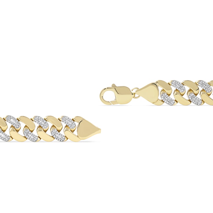 14k Yellow Gold Over Sterling Silver 1ct TDW Diamond Cuban Link Bracelet
for Men
