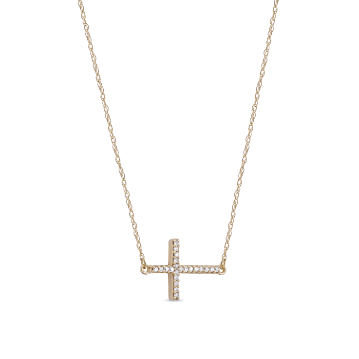 1/20ct TDW Diamond Religious Cross Pendant Necklace in 10k Yellow Gold