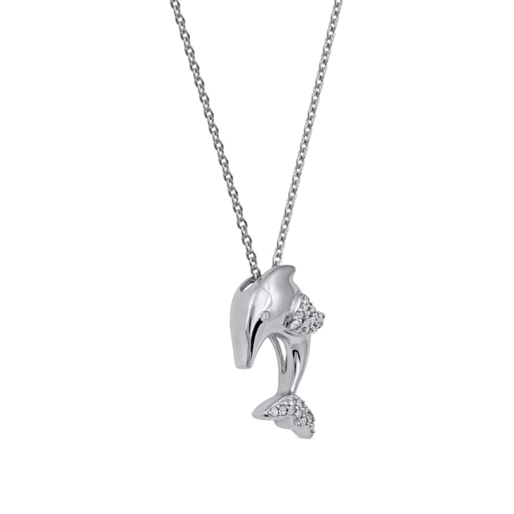 Sterling Silver Diamond Dolphin Pendant Necklace .10ctw