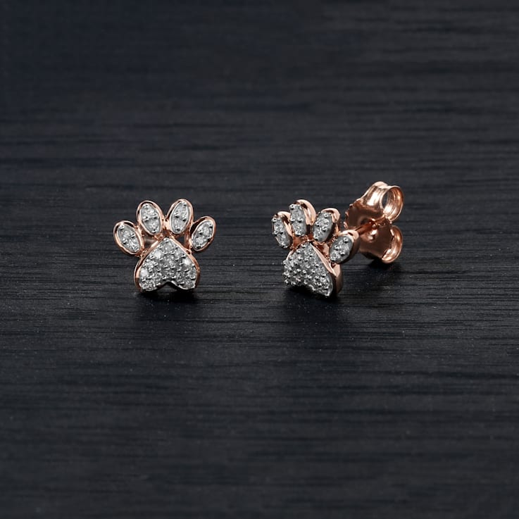 1 10ct TDW Diamond Dog Paw Earrings for Women in 10K Rose Gold
