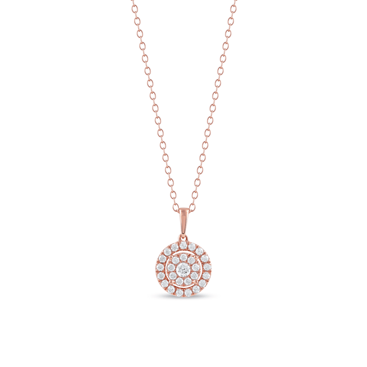 1/2ct TDW Diamond Cluster Halo Pendant Necklace in 10k Rose