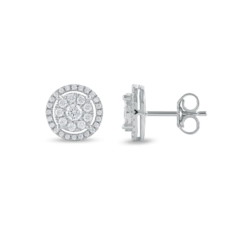 1/2ct TDW Diamond Cluster Halo Stud Earrings in 10k White Gold