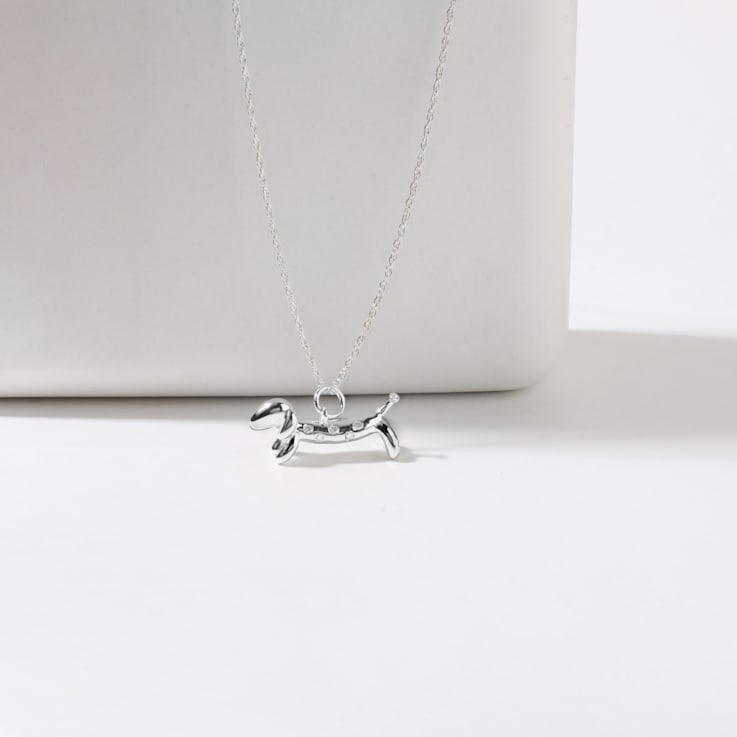 1/20ct TDW Diamond Dachshund Dog Pendant Necklace in Silver