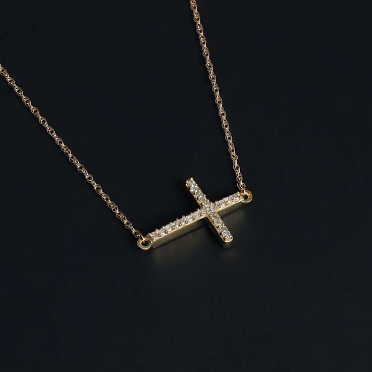 1/20ct TDW Diamond Religious Cross Pendant Necklace in 10k Yellow Gold