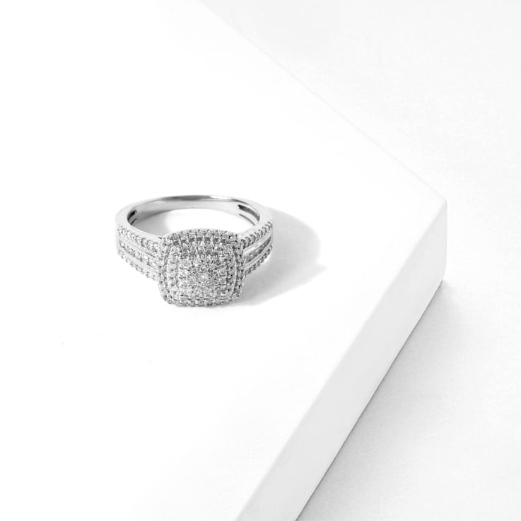 1/2ct TDW Diamond Cluster Double Halo Engagement Ring in 1/2ct TDW Diamond Cluster Double Halo Engagement Ring in