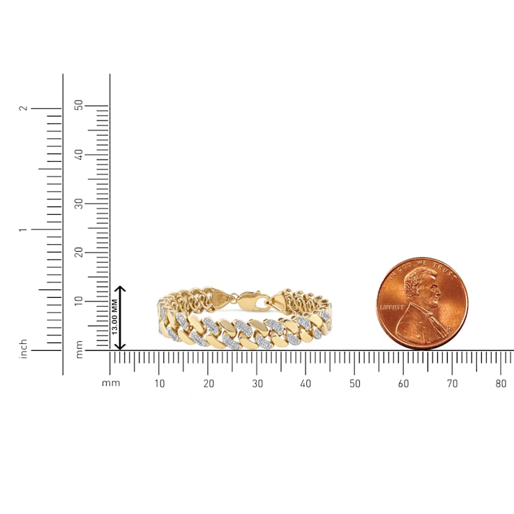14k Yellow Gold Over Sterling Silver 1ct TDW Diamond Cuban Link Bracelet
for Men