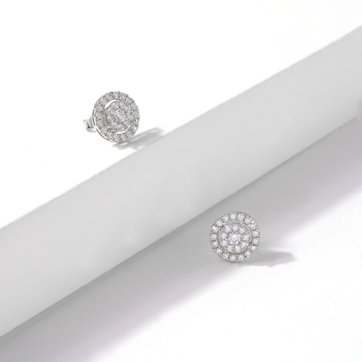 1/2ct TDW Diamond Cluster Halo Stud Earrings in 10k White Gold