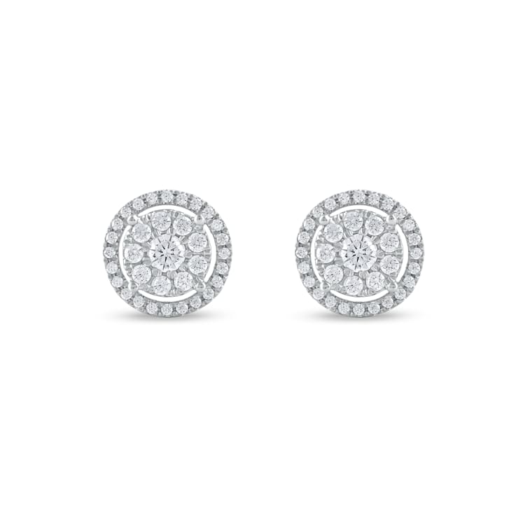 1/2ct TDW Diamond Cluster Halo Stud Earrings in 10k White Gold