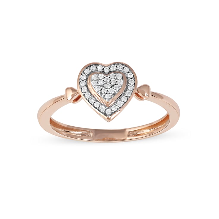 1 10ct TDW Diamond Cluster Halo Heart Promise Ring in 10k Rose Gold