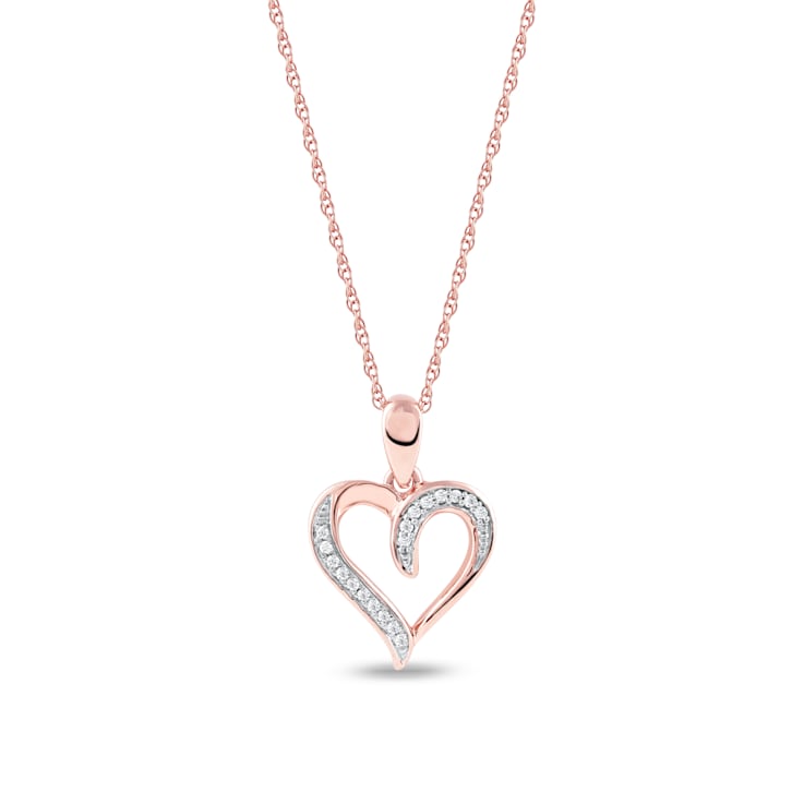 1/20ct TDW Diamond Heart Pendant Necklace in 10k Rose Gold