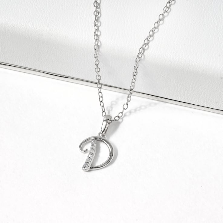 1/20ct TDW Diamond Alphabet Pendant "D" Necklace in Silver