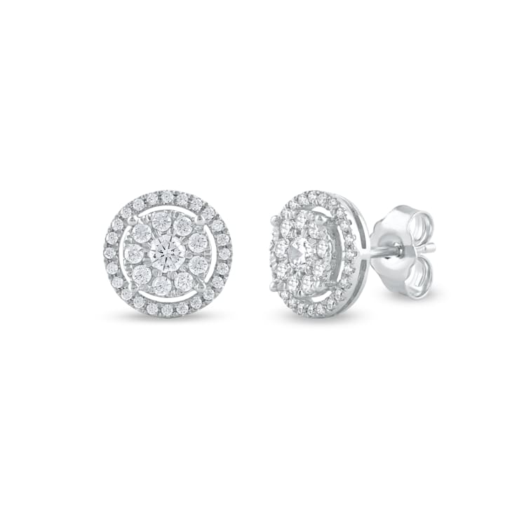 1/2ct TDW Diamond Cluster Halo Stud Earrings in 10k White Gold