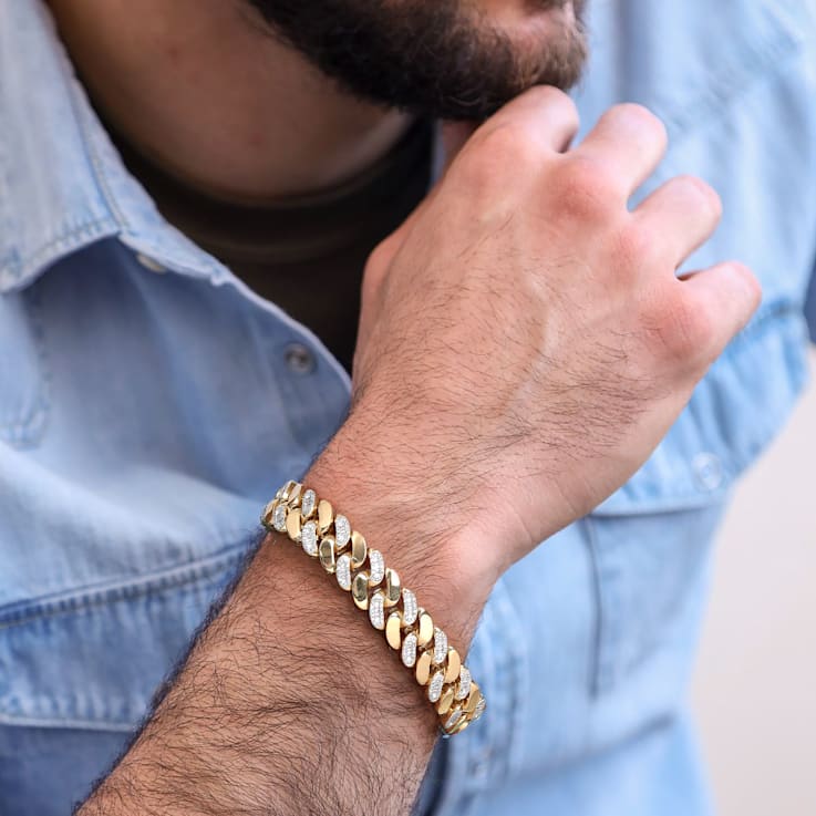 14k Yellow Gold Over Sterling Silver 1ct TDW Diamond Cuban Link Bracelet
for Men