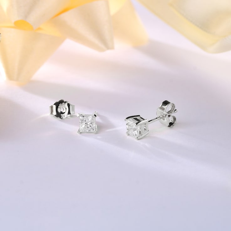 1/3ct TDW Princess-Cut Diamond Stud Earrings in 10k White Gold