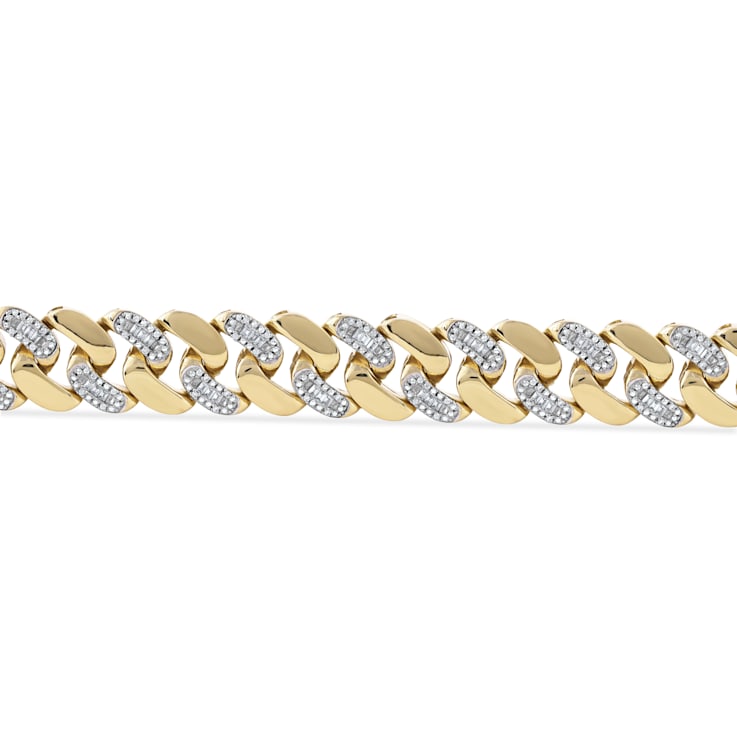 14k Yellow Gold Over Sterling Silver 1ct TDW Diamond Cuban Link Bracelet
for Men
