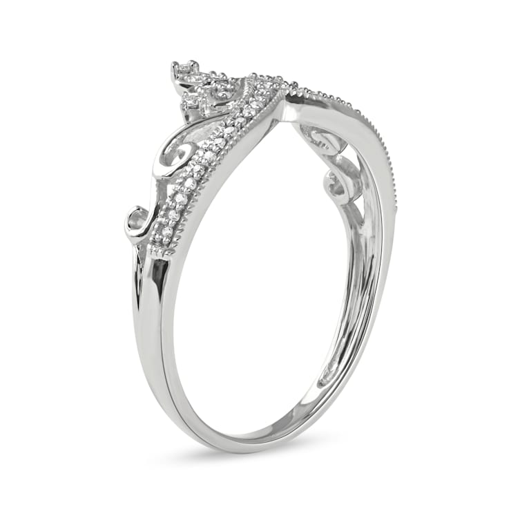 1/8ct TDW Diamond Princess Crown Fashion Ring in 10k White