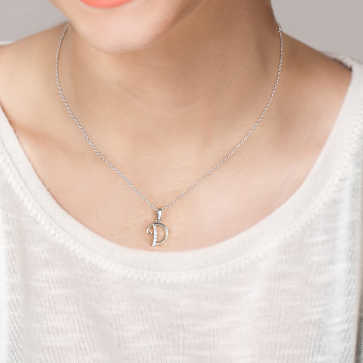 1/20ct TDW Diamond Alphabet Pendant "D" Necklace in Silver