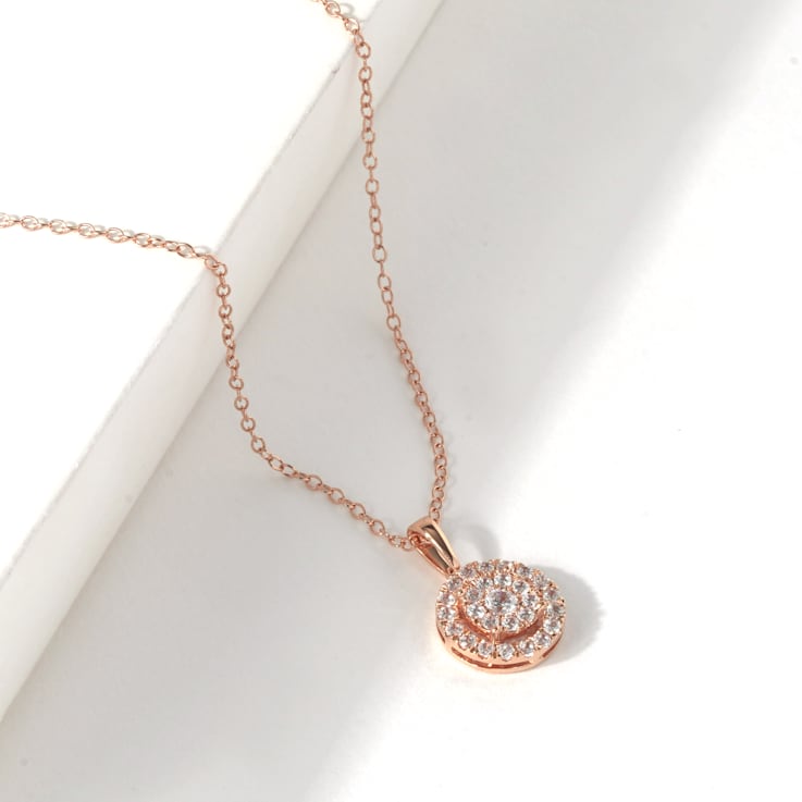 1/2ct TDW Diamond Cluster Halo Pendant Necklace in 10k Rose