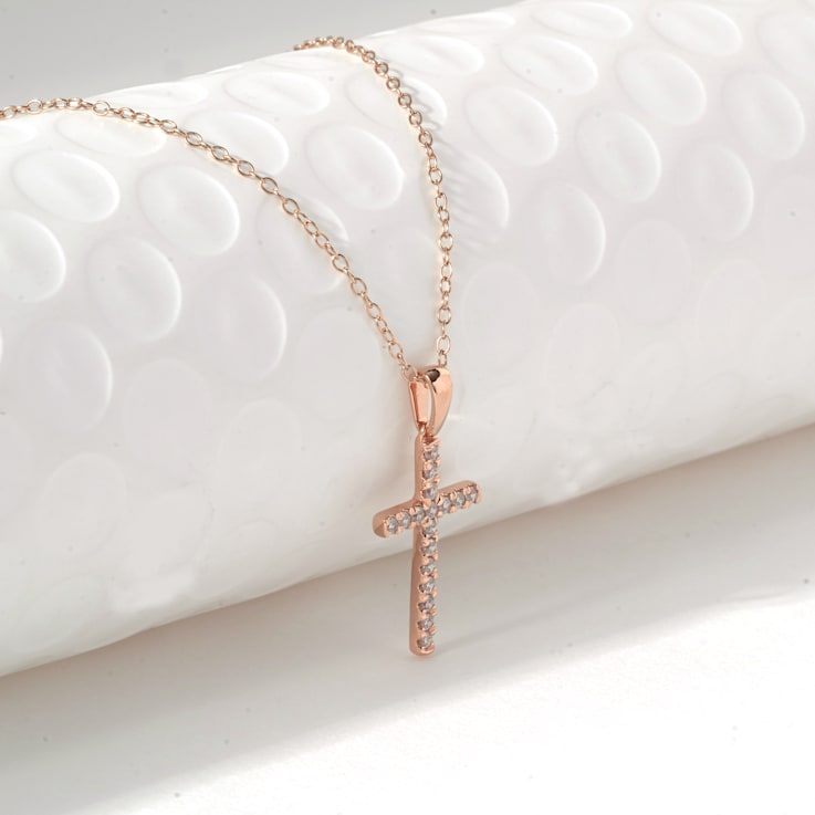 1/4ct TDW Diamond Religious Cross Pendant Necklace in 10k Rose Gold