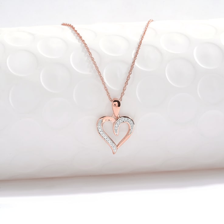 1/20ct TDW Diamond Heart Pendant Necklace in 10k Rose Gold