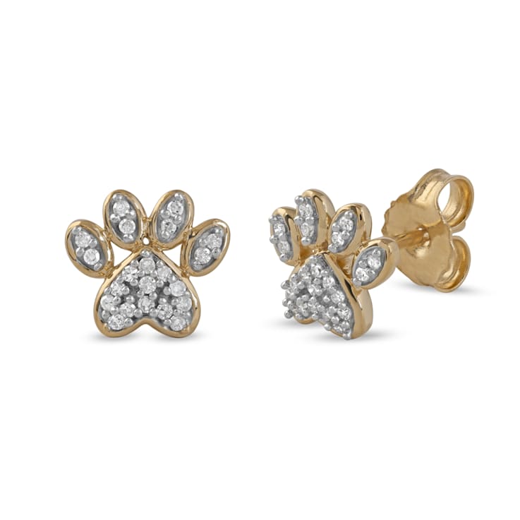 1 10ct TDW Diamond Dog Paw Earrings for Women in 10k Yellow Gold